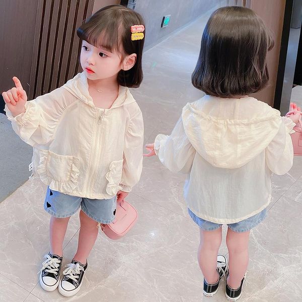 

jackets children girls summer clothing western style hooded lightweight coat thin section breathable sunscreen tide, Blue;gray
