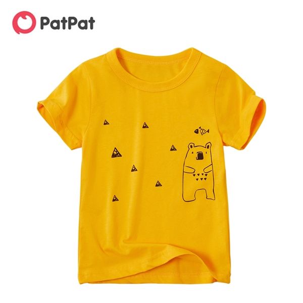 Summer Baby Toddler Boy Adorable Bear Print Tee T-shirt a maniche corte con colletto tondo per abbigliamento per bambini 210528