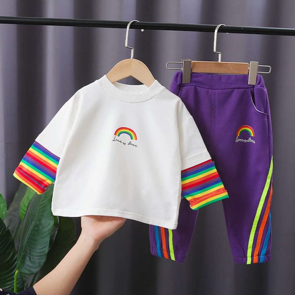 

boys xy-21006 rainbow suit autumn new children's and girls' spring clothes baby's sweater pants korean version, White