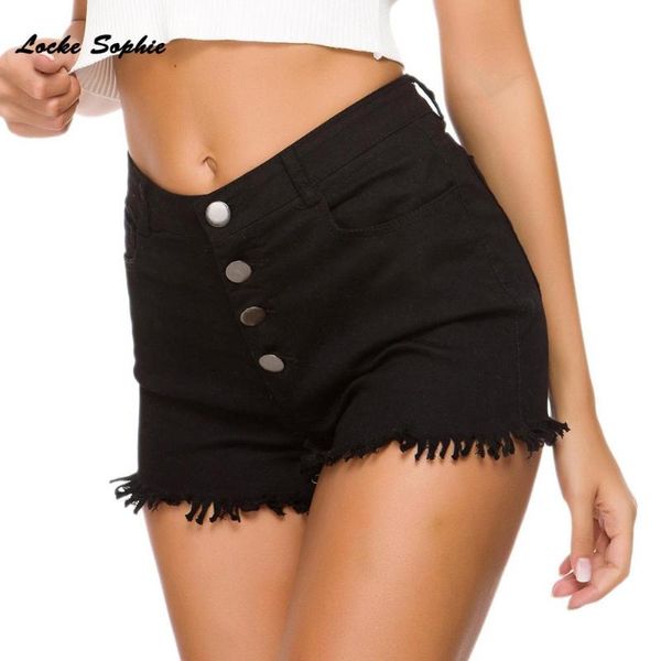 

women's shorts 1pcs high waist jeans denim 2021 summer cotton splicing tassels black ladies skinny super short, White;black