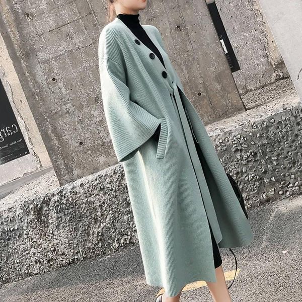 

women's wool & blends trendy fad women warm outwear knitting korean style elegant casual long coat outerwear ladies solid color, Black