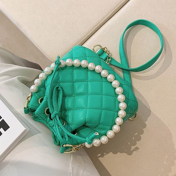 

shoulder bags lattice pearl tote bag bucket 2021 summer high-quality pu leather women's designer handbag chain messenger