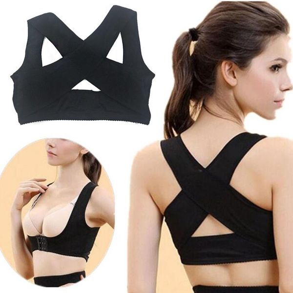 

back support brace belt women posture corrector shoulder corset pain adujustbable, Black;blue