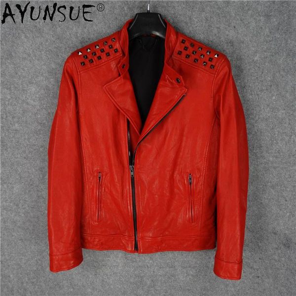 

men's leather & faux akoosun autumn clothing goatskin genuine jacket men clothes motorcycle jackets coat chaqueta hombre lxr520, Black