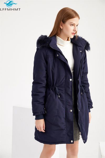 

2021 new women winter fashion long sleeve solid color adjust waist hooded coat female casual velvet lining warm cotton padded parka c93z, Black