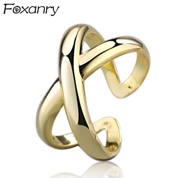 

cluster rings foxanry ins fashion 925 sterling silver for women glossy hollow cross handmade accessories elegant couples party jewelry, Golden;silver