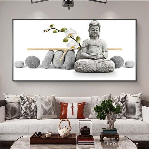

paintings orchid white flower buddha statue stone posters and prints canvas painting elegant wall art living room bedroom home decor