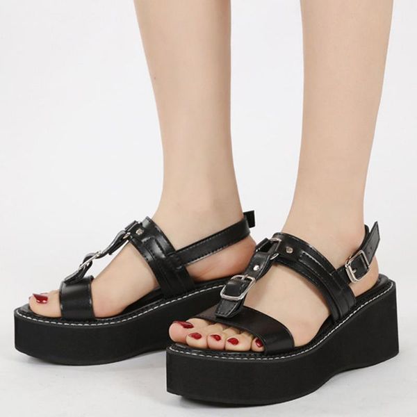 

dress shoes ladies and sandals platform wedges back strap buckle summer black leisure casual comfy woman