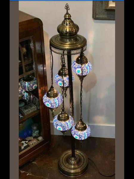 

blue color turkish 5 ball mosaic floor lamp with bulbs