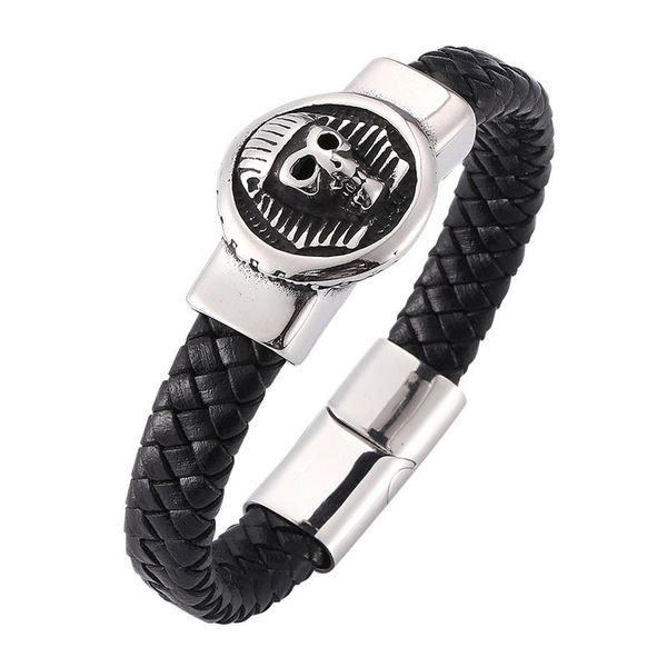 

charm bracelets punk jewelry rock mens black durable leather egypt skull bracelet wristband men gift sp0280, Golden;silver