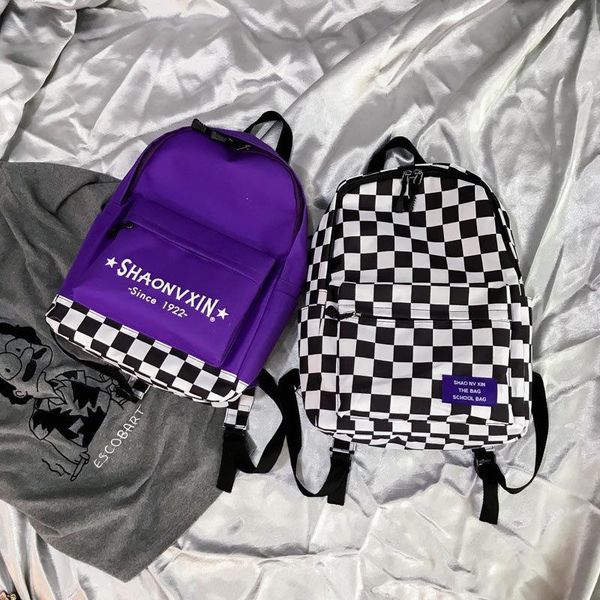 

backpack plaid canvas backpacks women couple bags travel white shoulder bagpack casual school bag designer