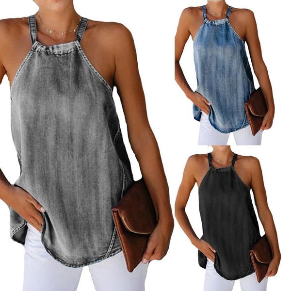 

2021 summer women sleeveless casual jean soft denim sleeveless shirt blouse ladies drop shipping good quality, White