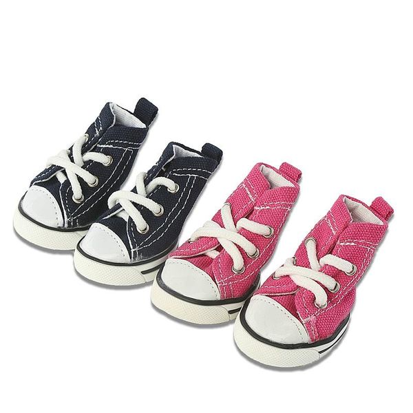 Abbigliamento per cani 4 pezzi / set Cucciolo Scarpe sportive in tessuto Scarpe da ginnastica antiscivolo in tela di jeans blu rosa Stivali per animali adorabili per cani di piccola taglia 10E