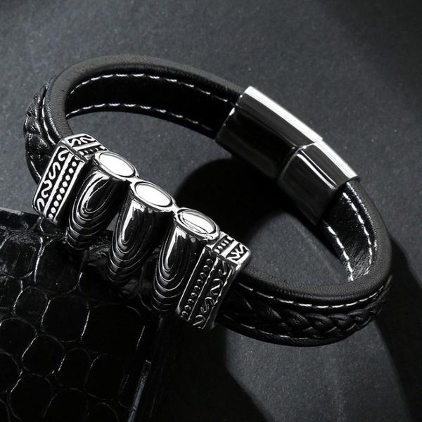 

charm bracelets fashion creative design stainless steel leather bracelet men's cool rock party jewelry, Golden;silver