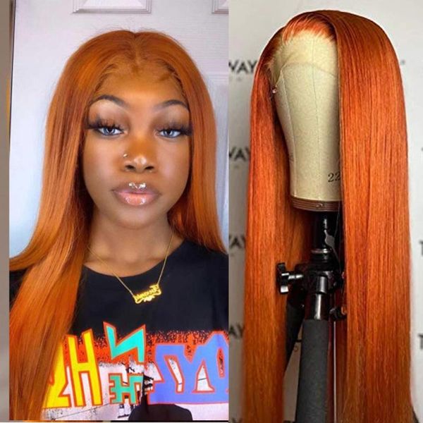 

lace wigs orange ginger color 13x4 front pre plucked straight human hair wig 180% density remy glueless for wome, Black;brown