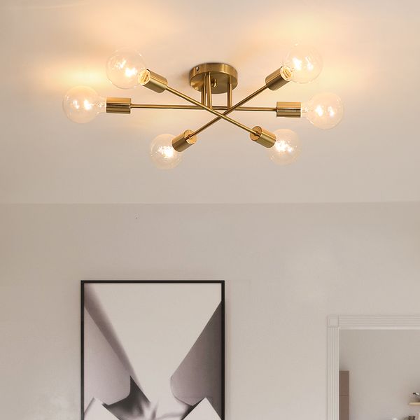 

2021 new darhyn modern chandelier sputnik lamps semi-embedded ceiling lamp brushed antique gold lighting 6 lights nordic home decoration p85