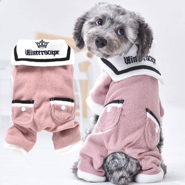 

dog apparel big collar costumes autumn and winter navy style four-legged leisure sports tracksuit for small pet puppies clothes