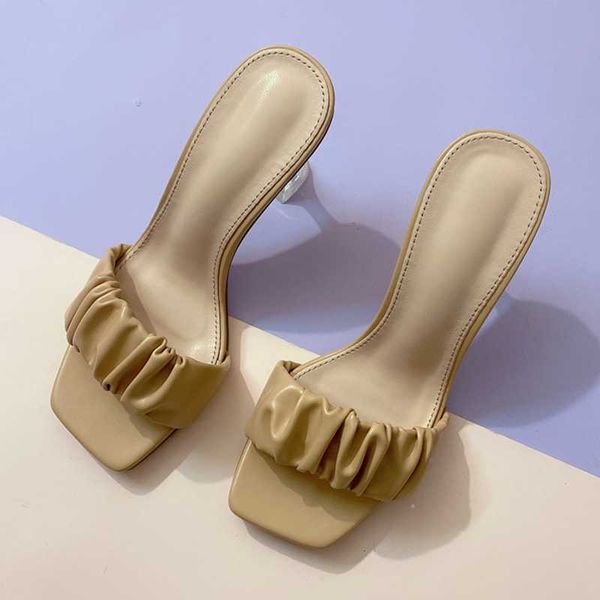 

sandals transparent glass heel square toe for women slip-on summer lady's dress shoes heels size, Black