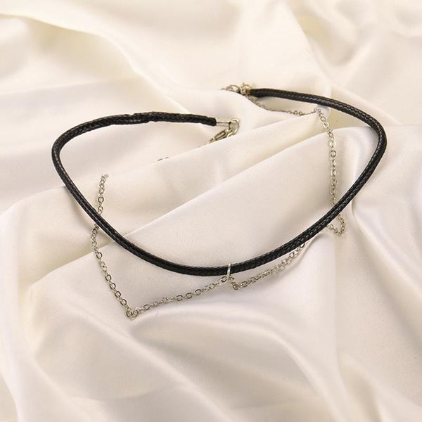 

gothic women's black flannel choker necklace fashion lady short clavicle chain accessories creative punk girl party jewelry, Silver
