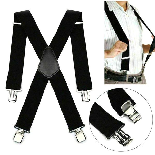 

50mm men adjustable clip on x back suspender wide elastic pant band brace strap belt duty harness strap back support suspenders, White