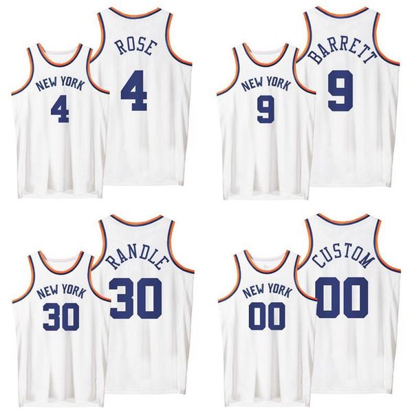 

men youth s-2xl basketball jerseys derrick 4 rose 30 julius randle 9 rj barrett 2021 classic white 75th jersey, Black;red