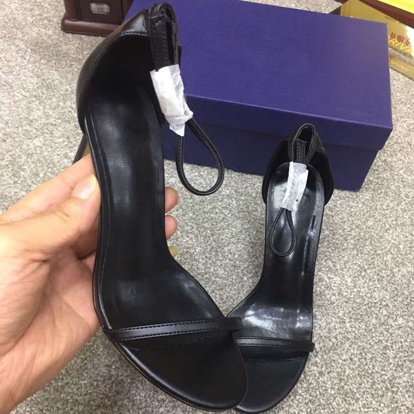 

silver high heel sandals women leather stiletto sandals classic ankle strap style shoes designer party wedding high heel sandals wholesale, Black