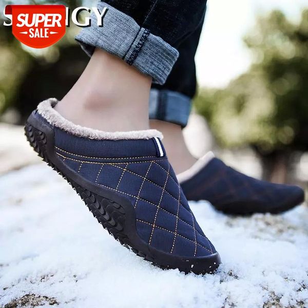 

winter mens warm slippers short plush canvas soft home casual sliooers men plaid fashion lazy big size 39-48 dark color indoor #zp1p