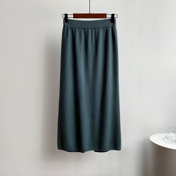 

2021 new cintura alta cor pura outono feminina a linha grossa longa chique feminino casual faldas jupe femme saia 7cv4, Black