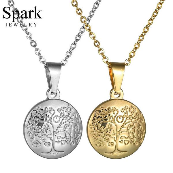 

pendant necklaces spark romantic tree of life necklace stainless steel round amulet for women girls birthday jewelry gift bijoux, Silver