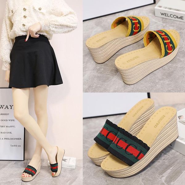 

sandals brand female 2021 summer shoes women thick bottom shoe wedge open toe platform, Black