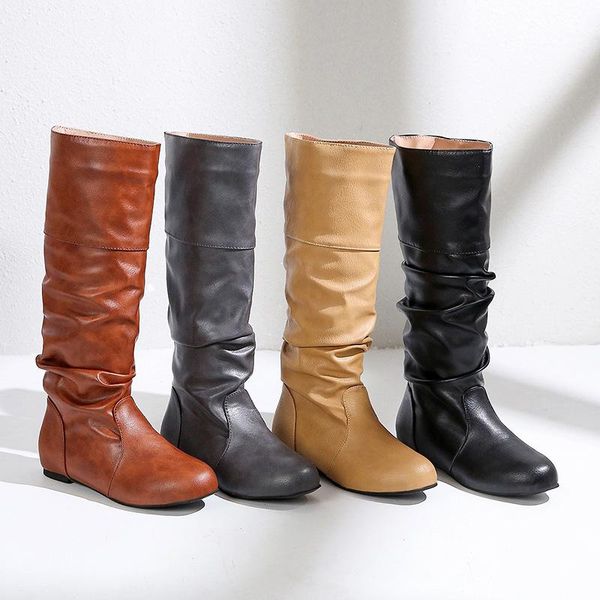 

boots flat big size 35-43 2021 winter long women, Black