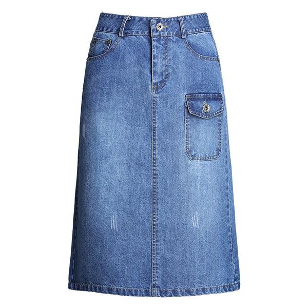 

skirts 1261 women denim skirt female 2021 spring summer a word long girl slim thin step after split fork hip m-4xl, Black