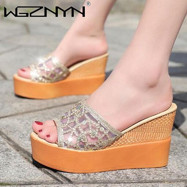 

bling women shoes summer fashion leisure shoes women platform wedges fish mouth sandal thick bottom slippers, Black