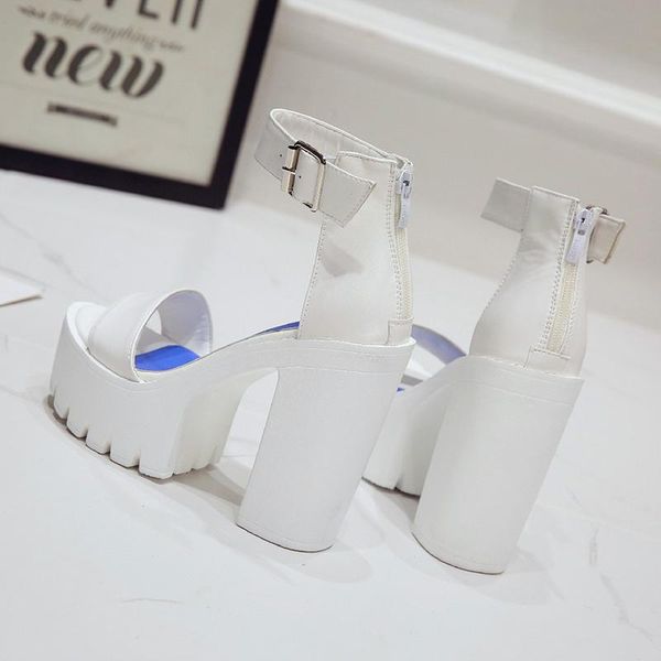 

big style size high heels women sandals open toe sandals female thick heel platform summer women shoes sandalias mujer, Black