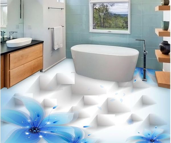 

wallpapers home decoration blue lily beautiful transparent flowers 3d fashion flooring pvc floor wallpaper bathroom waterproof