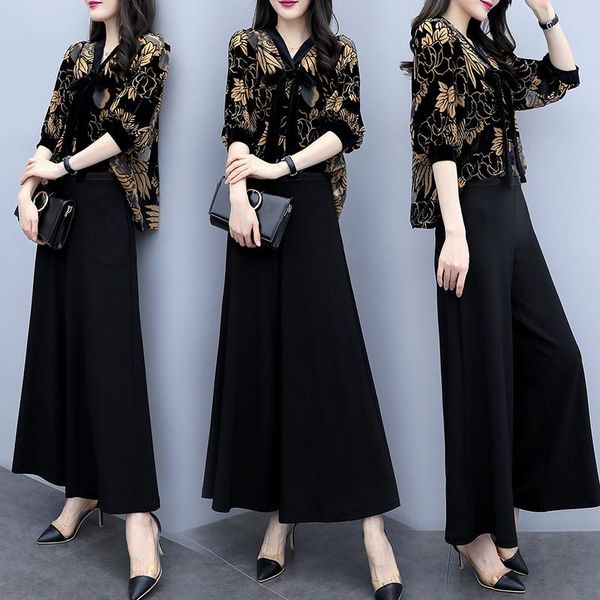 

women's tracksuits large size floral print two piece set retro pantalones mujer cintura alta summer suit vintage ensemble femme deux pi, Gray