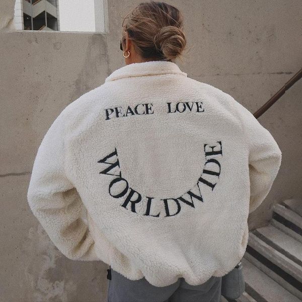 

women's jackets winter jacket wome 2021 early coat leisure single letter embroidered lamb cashmere white long sleeve, Black;brown
