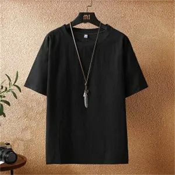 

summer thin cotton and short-sleeve linen men's t-shirts retro trend big bottom size crew shirt kqj9, White;black