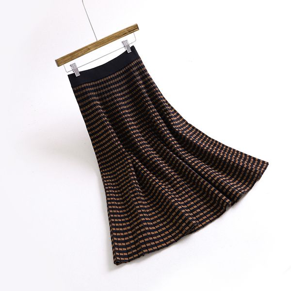 

2021 new skirts high waist a-line spring faldas jupe femme saia women winter long striped vintage skirt 7cjl, Black