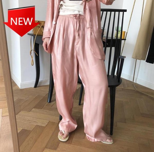 

women's pants & capris satin stains 100% polyester losse baggy widpants urban stain trousers sports s super soft wideleg, Black;white