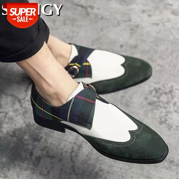 

men shoes new autumn slip-on hasp patchwork mixed colors shoes males mature dress business high design men's brogue #co04