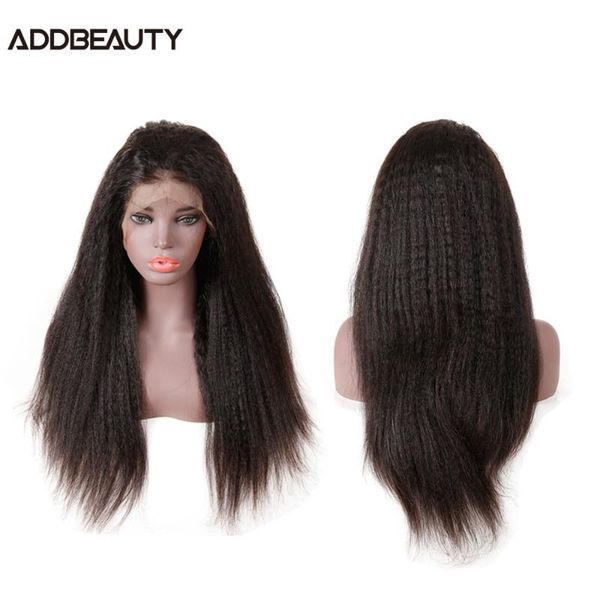 

addbeauty human hair wig 4x4 lace front human hair wig kinky straight closure brazilian remy frontal, Black;brown