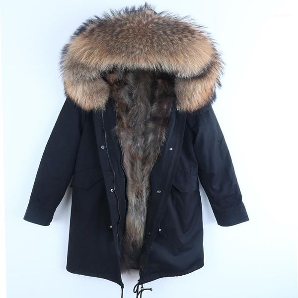 

2019 thick warm men outerwear real raccoon fur hooded coats nature raccoon dog lining jacket real fur parka men winter jacket1, Black