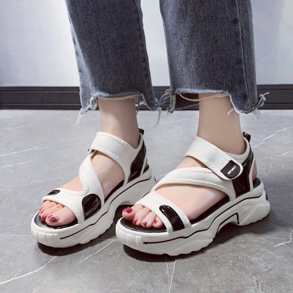 

2021 summer new women sandals wedges platform shoes woman fashion leather gladiator sandals casual hook loop for women, Black