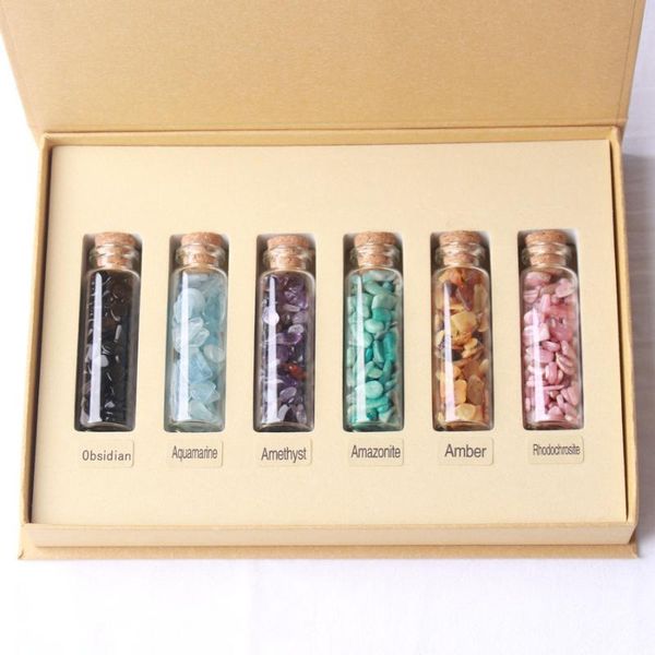 

decorative objects & figurines natural polished mini gem mineral glass bottle set collection(6 bottles)