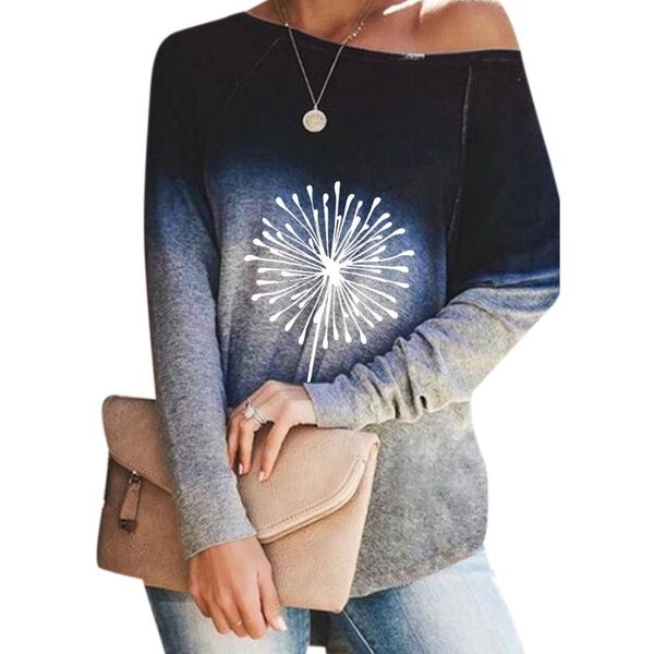 

women's t-shirt autumn elements long sleeve casual women o-neck gradient single bunch dandelion printingt-shirt 2021 hip hop loose, White