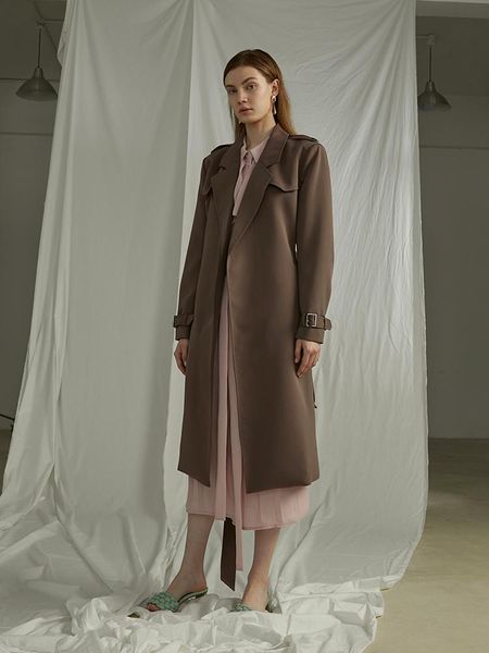 

women's trench coats irinaus002 20fw collection vintage notched collar long coat women, Tan;black