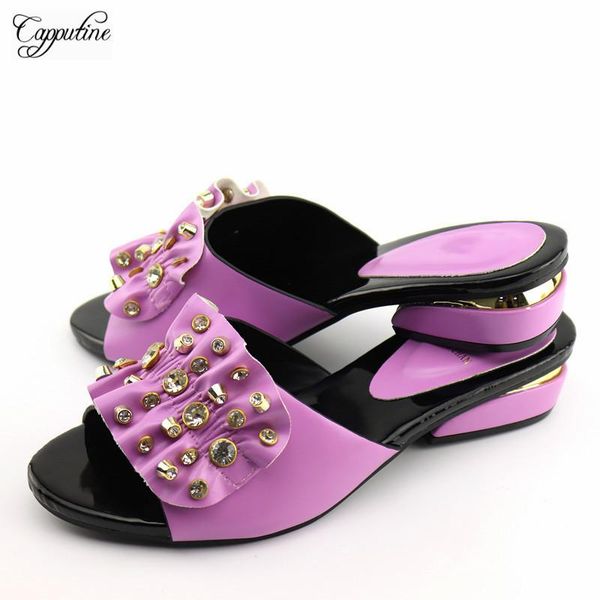

dress shoes amazing african violet color medium heel slipper with stones for party cr2116, height 3cm, Black