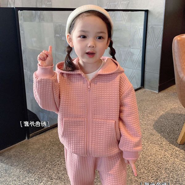 

2021 spring dress children's pure color boys' and girls' sweater pants suit two piece set, White
