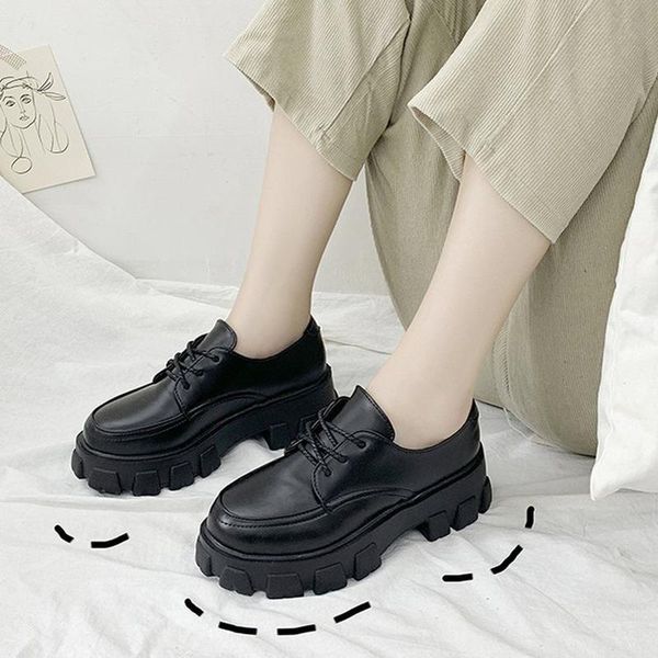 

dress shoes single women spring british style lace-up fashion black small leather women's platform
